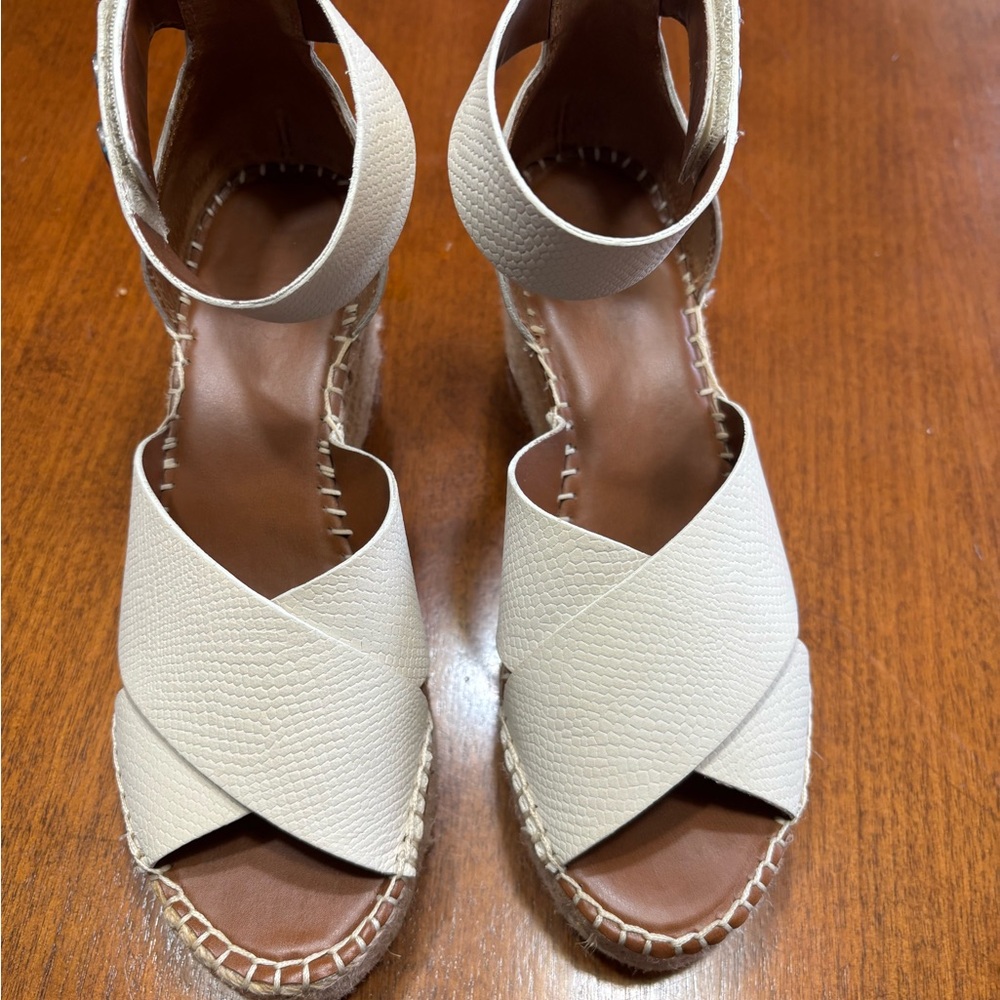Franco Sarto Cream Espadrille Wedge Sandals with Ankle Strap